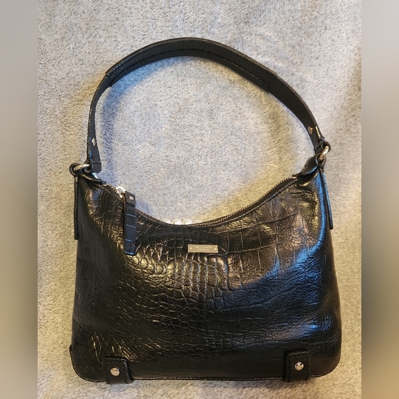 Kate Spade Croc Embossed Leather Shoulder Bag Green Lining EUC - Picture 1 of 16